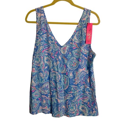 NWT Lilly Pulitzer Gigi Tank Top Zanzibar Blue Fish Kiss XL - Picture 3 of 6